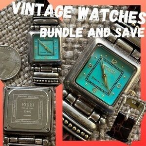 Trendy Vintage Ecclissi Sterling Link and Leather Band Turquoise Face